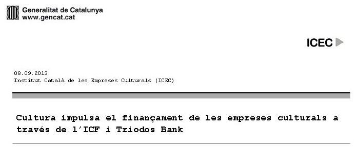 Cultura impulsa el finançament de les empreses culturals a través de l'ICF i Triodos Bank